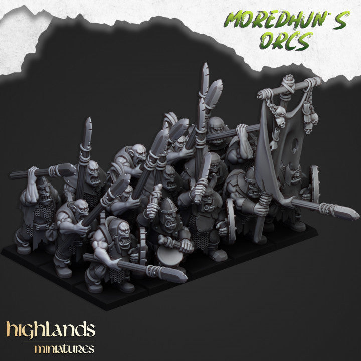 Orcs and Goblins - Orc Warriors with Hand Weapons and Spears V2 - Highlands Miniatures