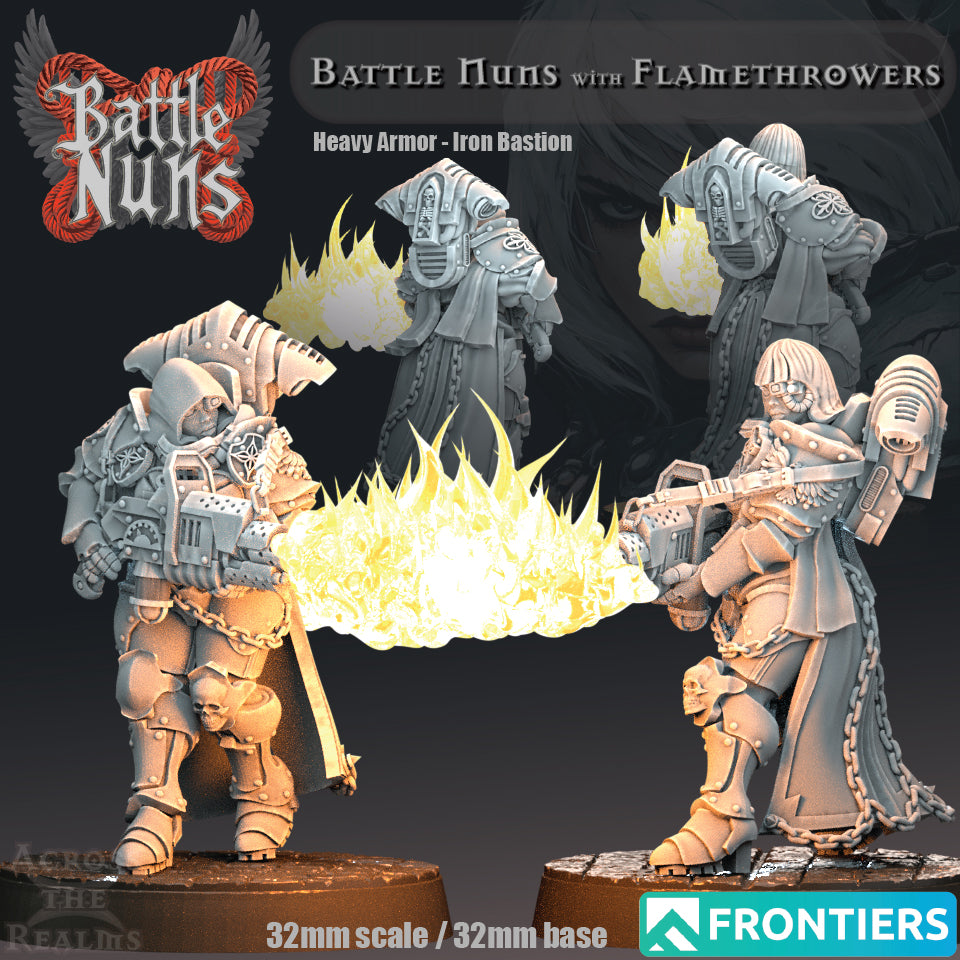Battle Nuns with Flamethrowers (Heavy Armor) - Battle Nuns - Across the Realms 32mm
