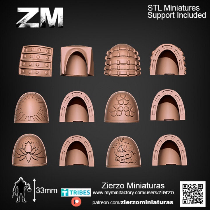 Shoulders - Samurai Bits - 33mm- Zierzo Miniaturas