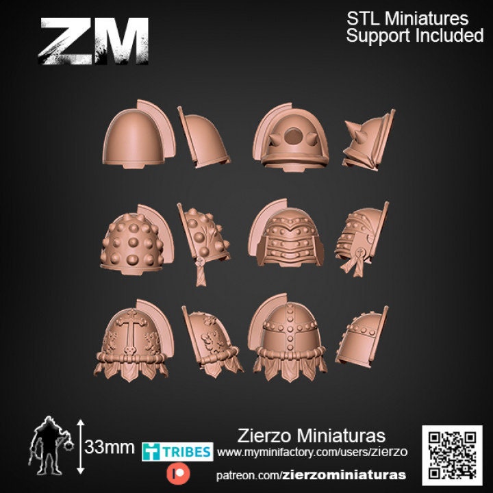 Shoulders - Heavy space Knights bits - 33mm- Zierzo Miniaturas