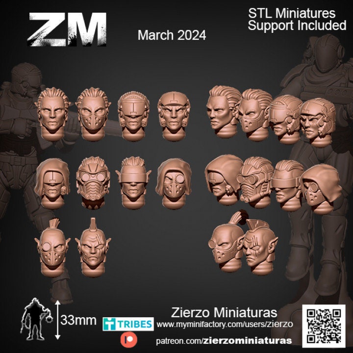 Helmets - Space Elf Ravagers Squad - 33mm- Zierzo Miniaturas