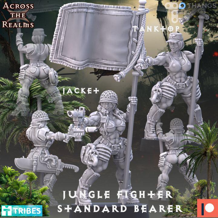 Jungle Fighters Standard Bearer - Pinup Corps - Across the Realms 32mm