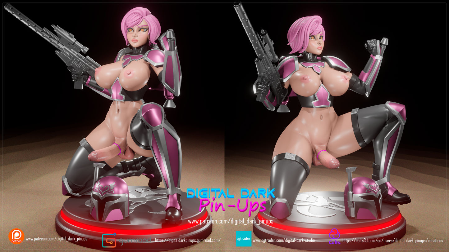 Mandalorian Girl and Baby Yoda Futa - Digital Dark Pin-ups