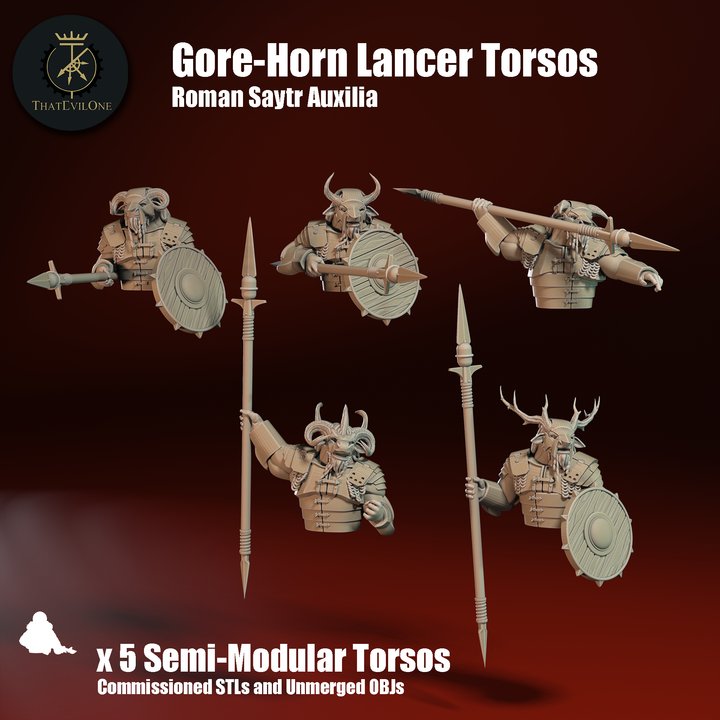 Roman Saytr Auxilia Gore-Horn Lancers Torsos - ThatEvilOne - 28mm