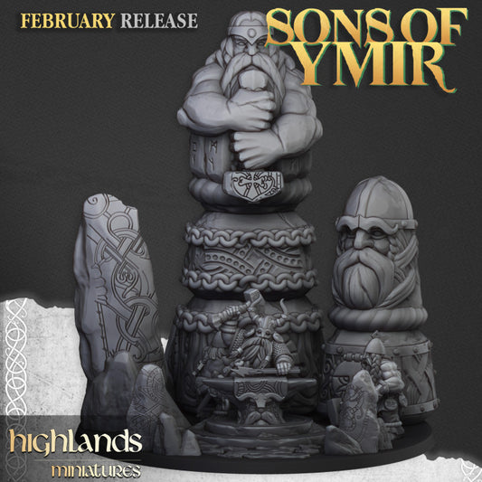 Dwarfs, Sons of Ymir - Ancient Dwarf Forge and Great Dwarf Runemaster - Highlands Miniatures