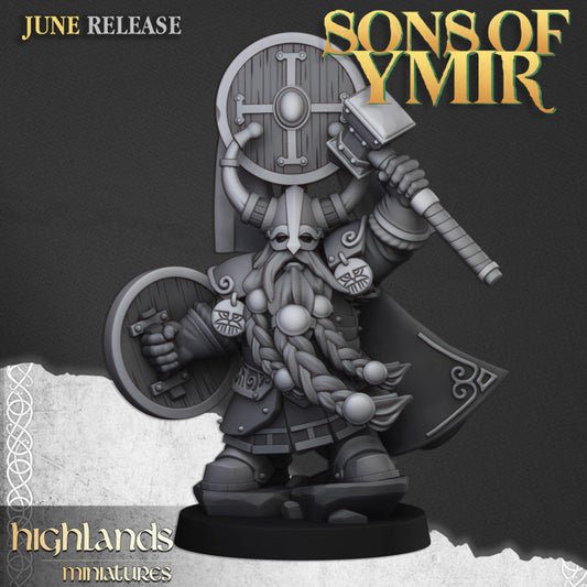 Dwarfs, Sons of Ymir - Dwarf Prince with Hammer and Shield - Highlands Miniatures