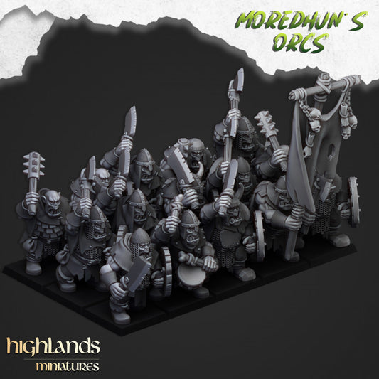 Orcs and Goblins - Orc Warriors with Hand Weapons and Spears V1 - Highlands Miniatures