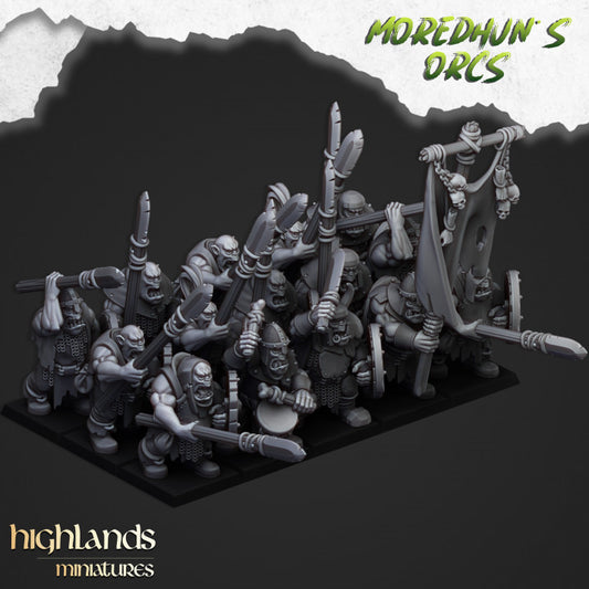 Orcs and Goblins - Orc Warriors with Hand Weapons and Spears V2 - Highlands Miniatures