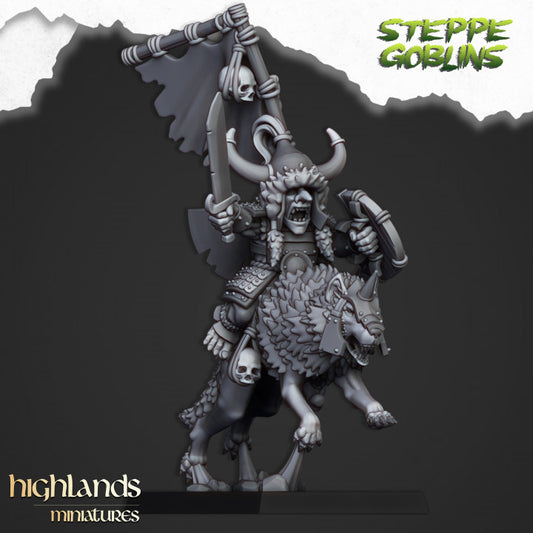 Orcs and Goblins - Mounted Steppe Goblin Khan on wolf - Highlands Miniatures