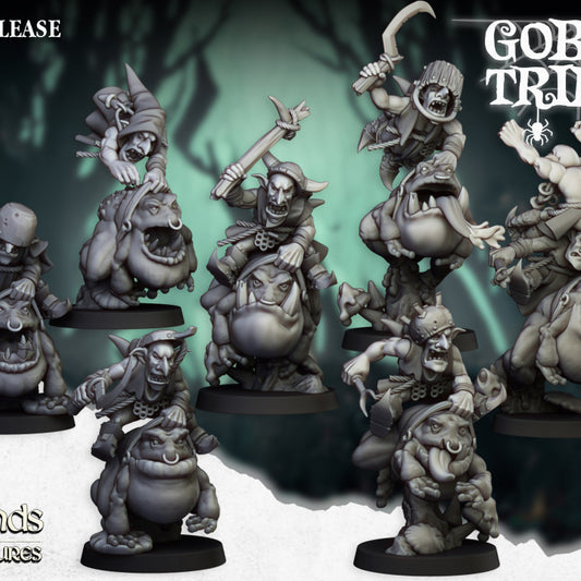 Goblins Tribes - Swamp Goblins Frog Riders and Frog Riders with sticks V1 - Highlands Miniatures