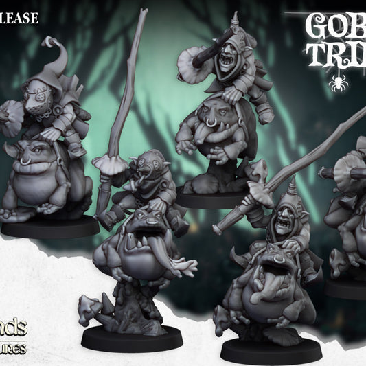 Goblins Tribes - Swamp Goblins Frog Riders and Frog Riders with sticks V2 - Highlands Miniatures