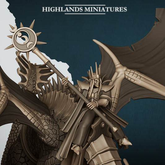 Aegean Elves - Aegean Elf Great Mage on Dragon - Highlands Miniatures