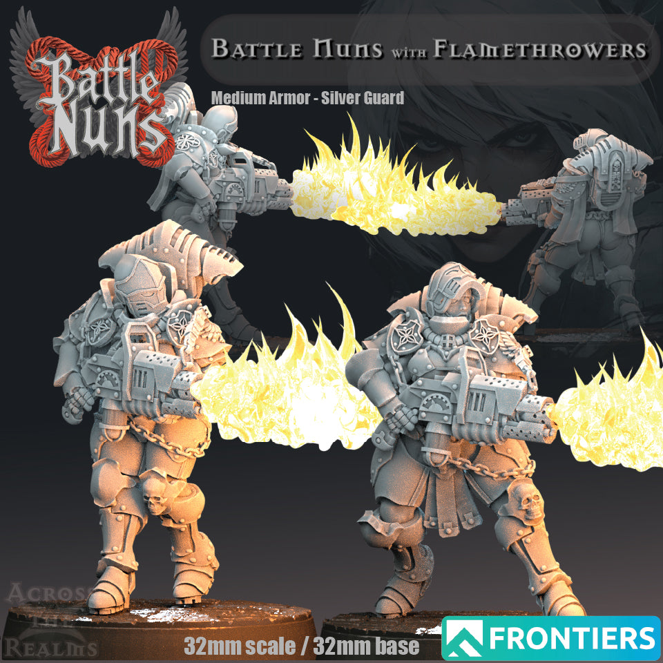 Battle Nuns with Flamethrowers (Medium Armor) - Battle Nuns - Across the Realms 32mm
