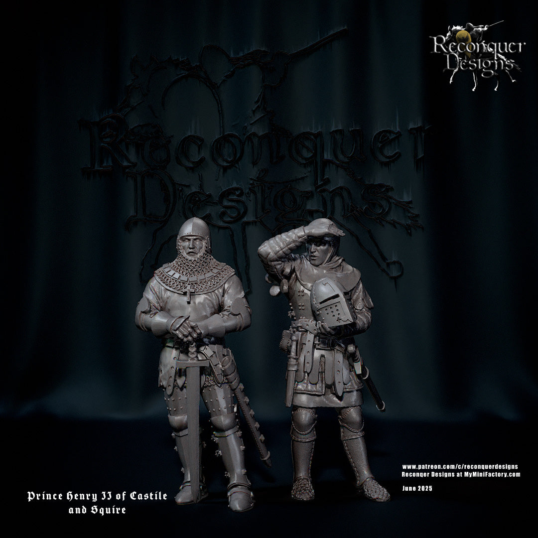 Prince Henry II of Castile and squire dismounted - Reconquer Designs