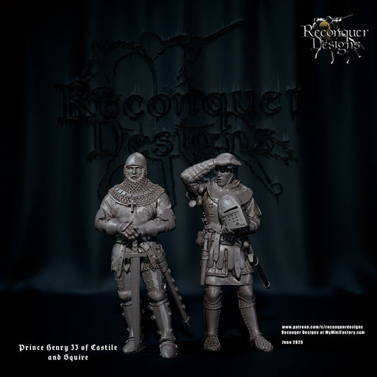 Prince Henry II of Castile and squire dismounted - Reconquer Designs