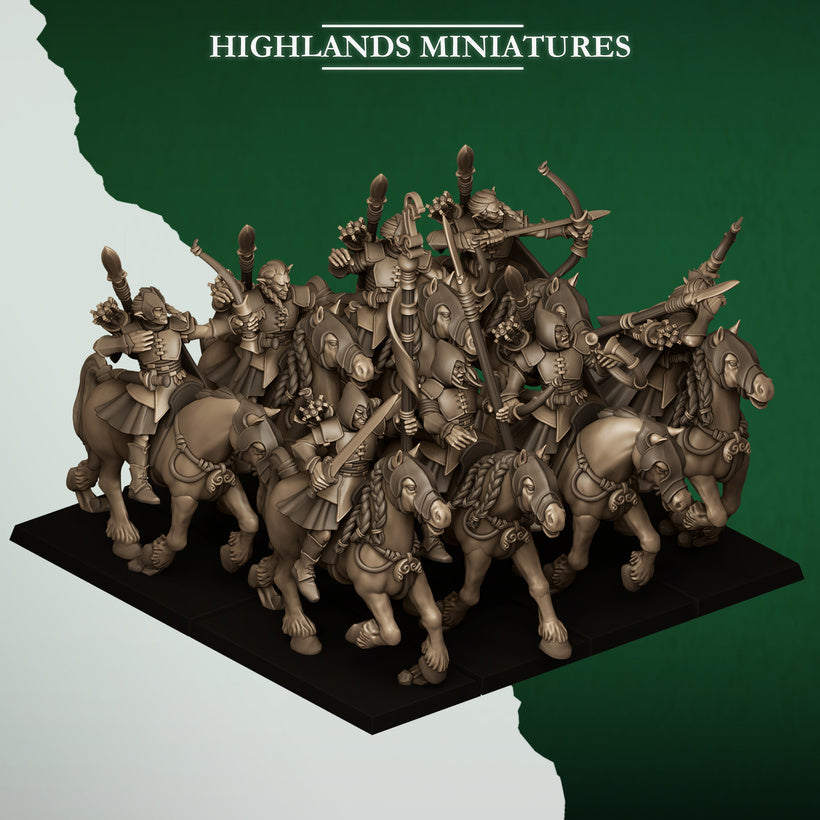Feral Elves - Mounted Feral Archers - Highlands Miniatures