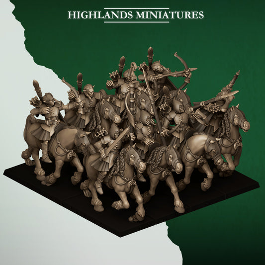 Feral Elves - Mounted Feral Archers - Highlands Miniatures