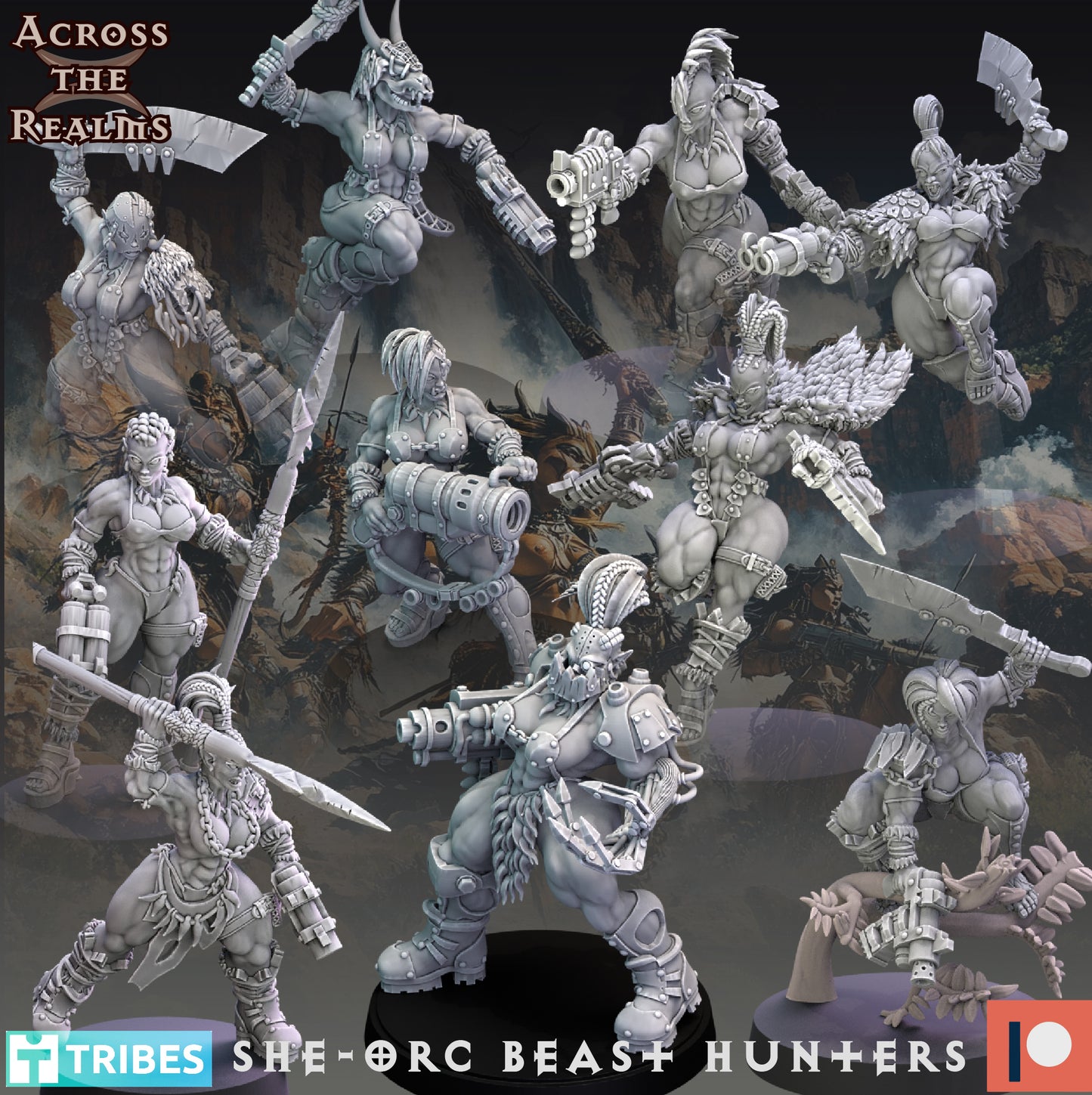 She-Orc Beast Hunters - Across the Realms 32mm