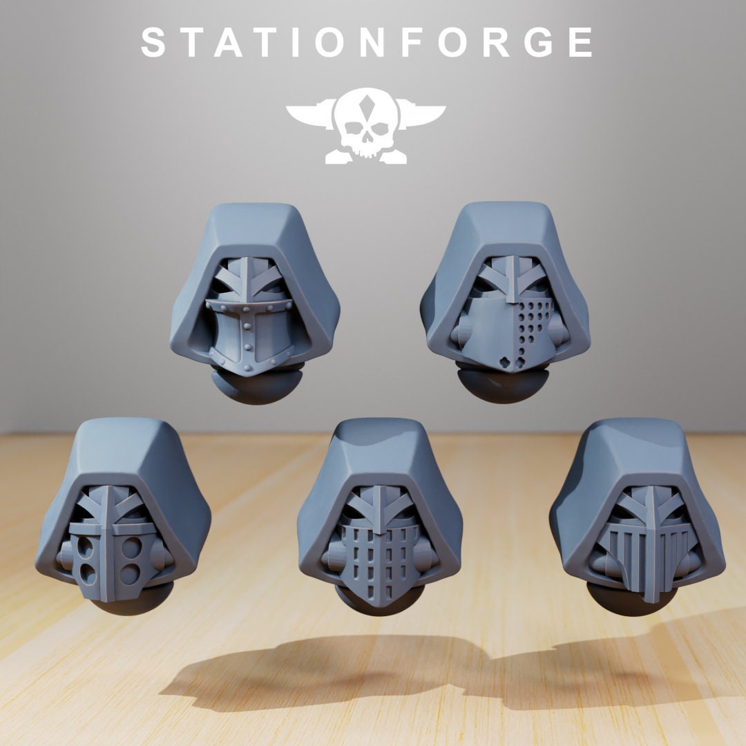 Armored Knight Heads V.2 - StationForge - 28mm