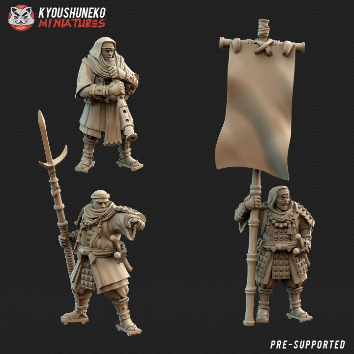 Japanese Sohei Monk Command Group - Kyoushuneko Miniatures