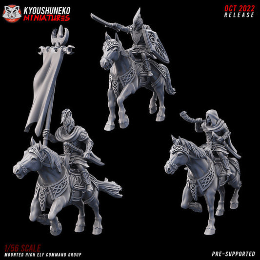 Mounted High Elf Command Group - Kyoushuneko Miniatures