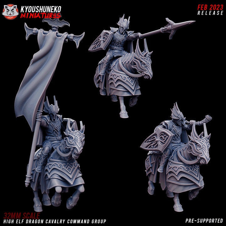 High Elf Dragon Cavalry Command Group - Kyoushuneko Miniatures