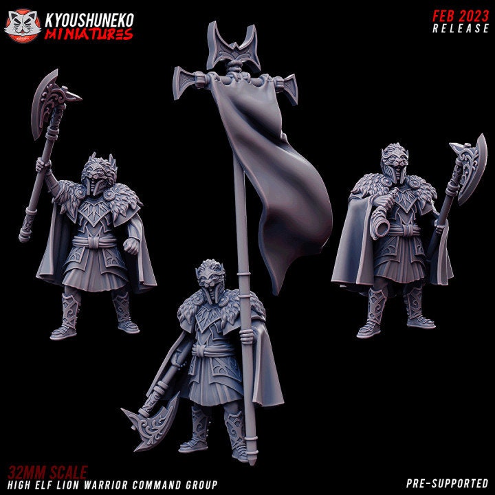 High Elf Lion Warrior Command Group - Kyoushuneko Miniatures