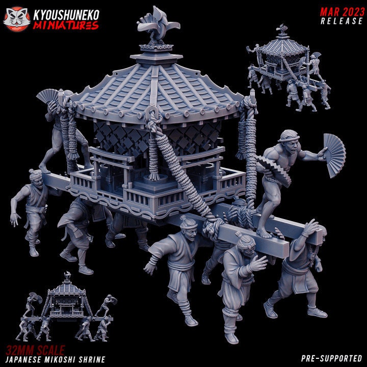 Japanese Mikoshi Shrine with Bearers and Chanters - Kyoushuneko Miniatures