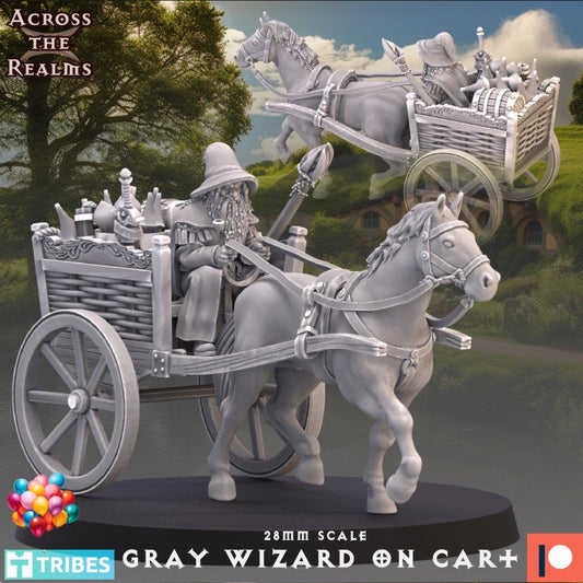 Gray Wizard on cart - Across the Realms 28mm