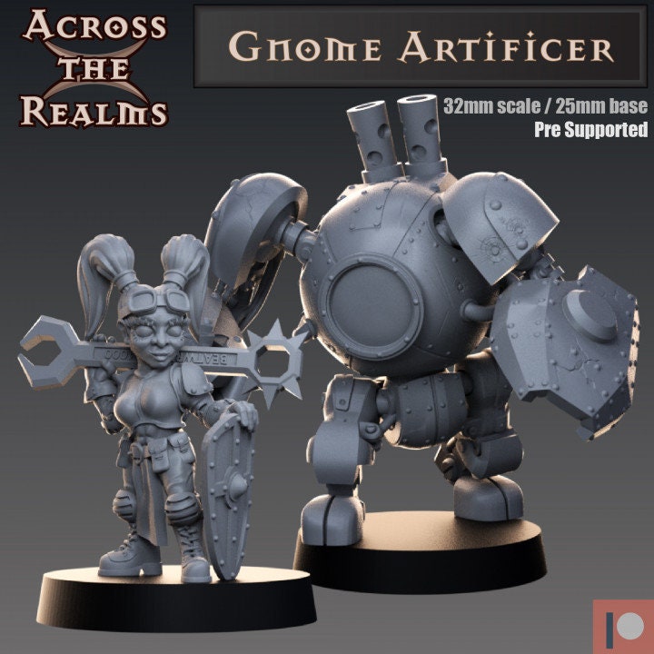 Gnome Artificer & Defender - Across the Realms 32mm