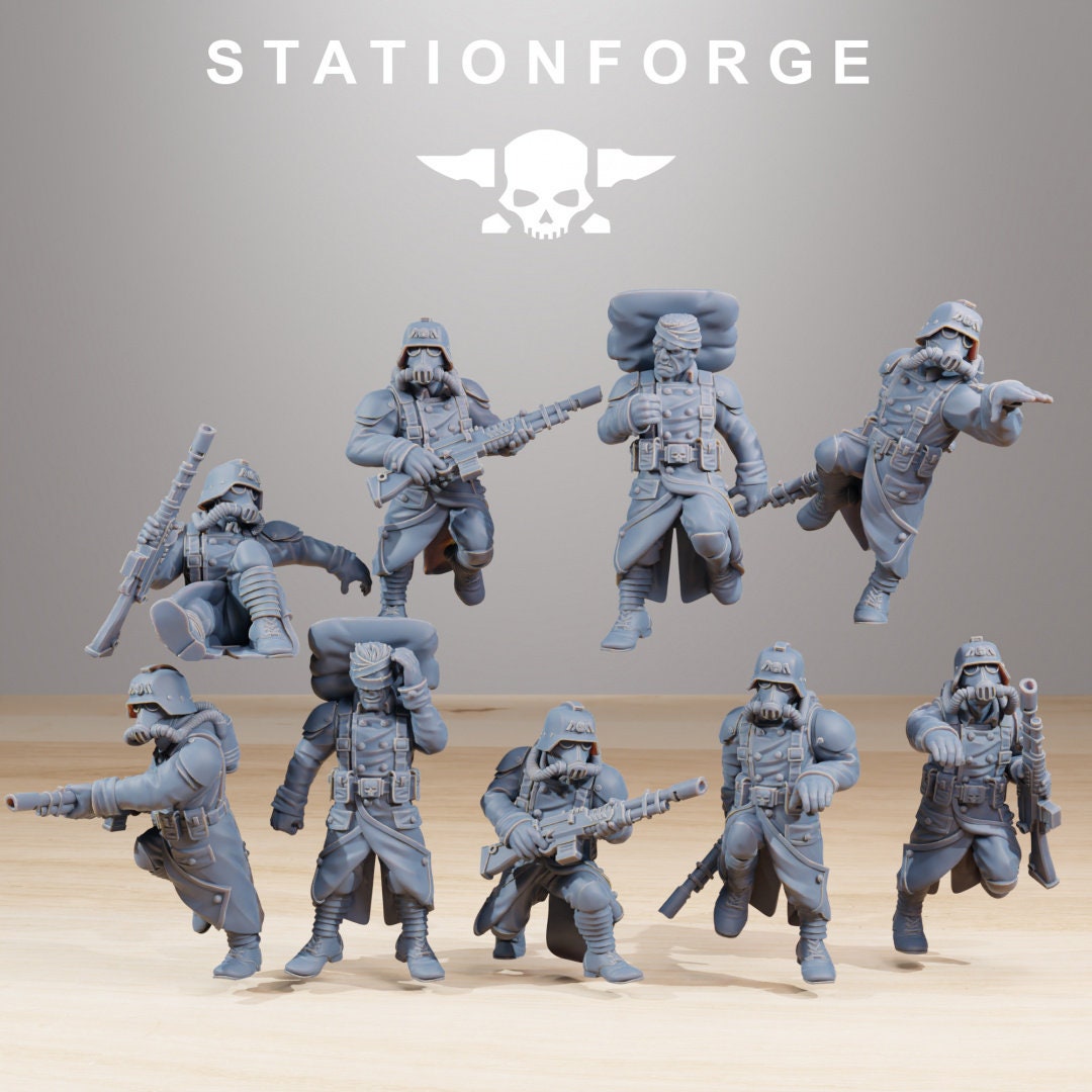 GrimGuard Trench Terrain crew - StationForge - 28mm