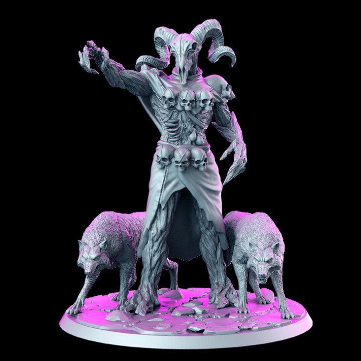 Keoghradan skull- Druid with wolves - Rnestudio 32mm