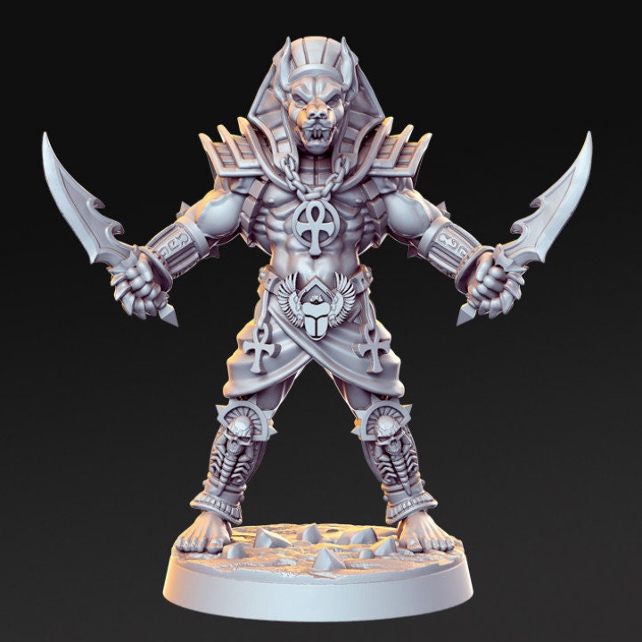 Anubti warrior with single two dagger - Egyptian god - Rnestudio 32mm