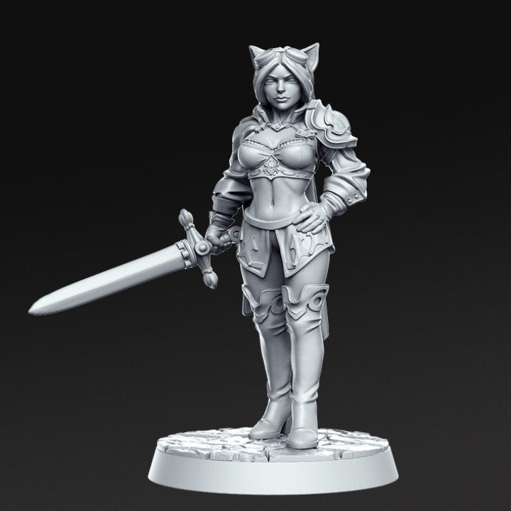 Ambar - Female Cat soldier - Rnestudio 32mm