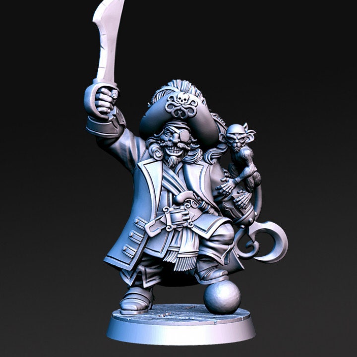 Madolff - Male Dwarf PIrate Captain - Rnestudio 32mm