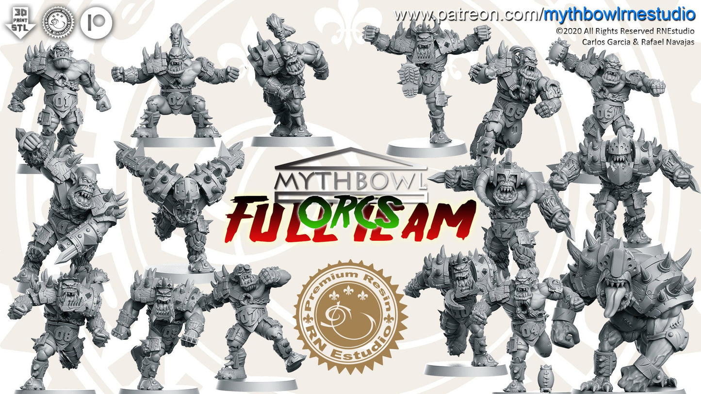 Orc Team 16 Fantasy Football miniatures - Rnestudio 32mm