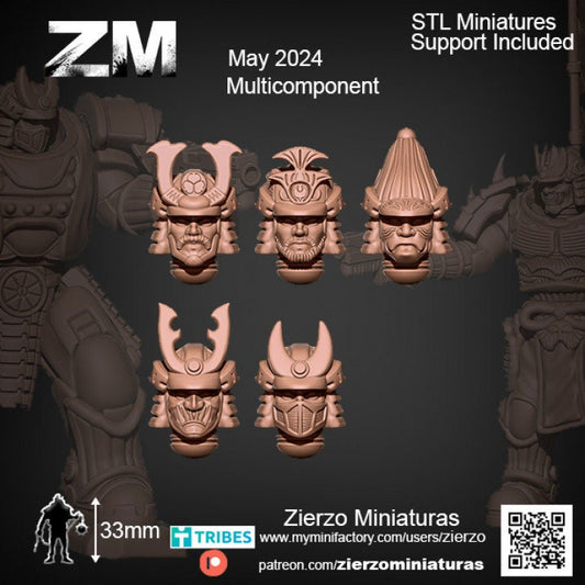 Helmets - Space Heavy Samurais - Bits - 33mm- Zierzo Miniaturas