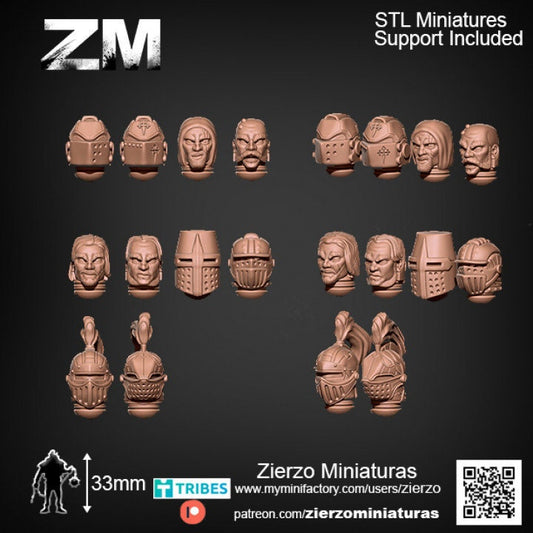Helmets - Space Knights Bits - 33mm- Zierzo Miniaturas