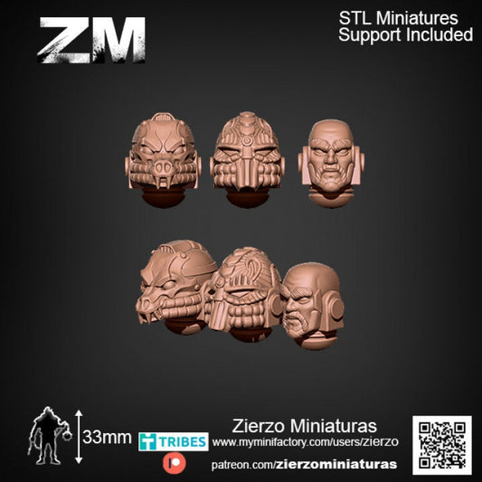 Helmets - Heavy Space Viking Bits - 33mm- Zierzo Miniaturas