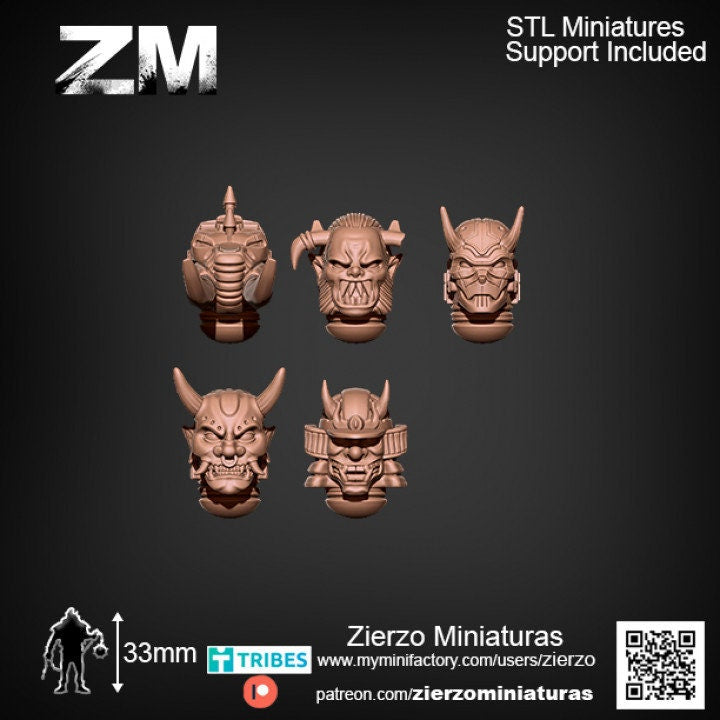 Helmets - Space Oni Bits - 33mm- Zierzo Miniaturas