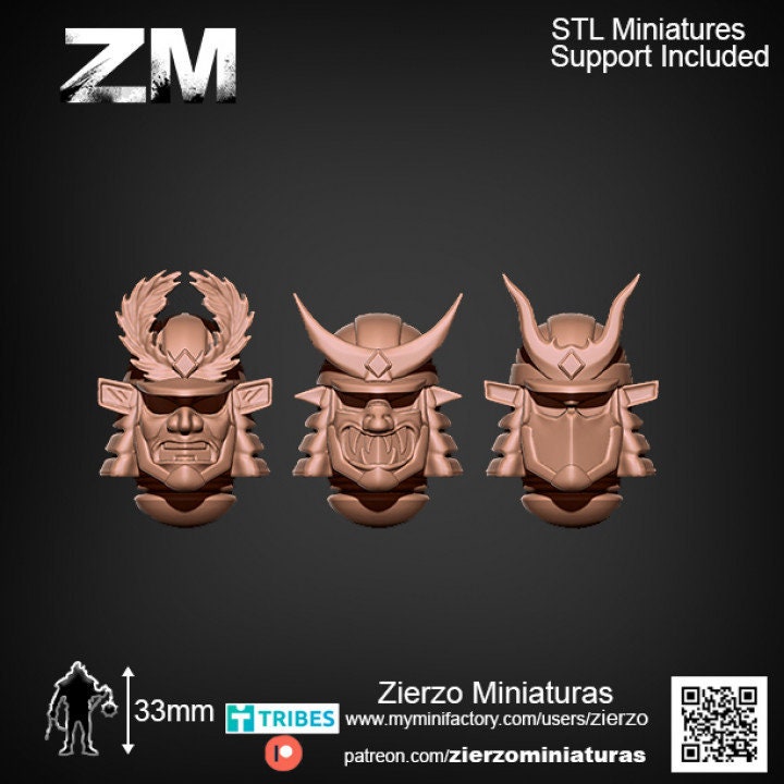 Helmets - Heavy Samurais Bits - 33mm- Zierzo Miniaturas