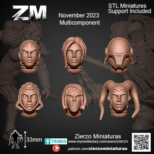 Helmets - Sister Space Squad - Bits - 33mm- Zierzo Miniaturas