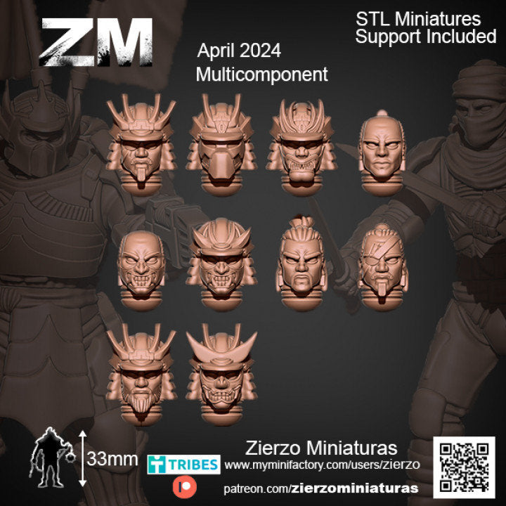 Helmets - Space Cyber Samurai Squad - Bits - 33mm- Zierzo Miniaturas