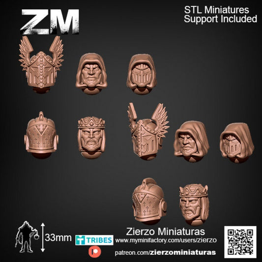 Helmets - Heavy space Knights bits - 33mm- Zierzo Miniaturas