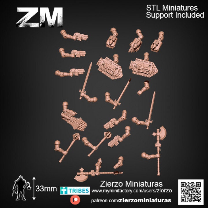 Arms and weapons - Heavy space Knights bits - 33mm- Zierzo Miniaturas