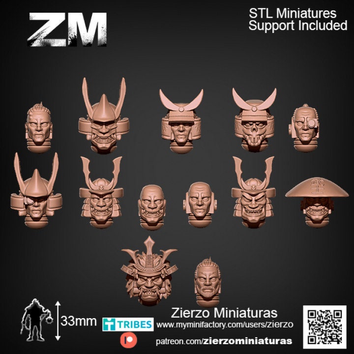 Helmets - Samurai Bits - 33mm- Zierzo Miniaturas