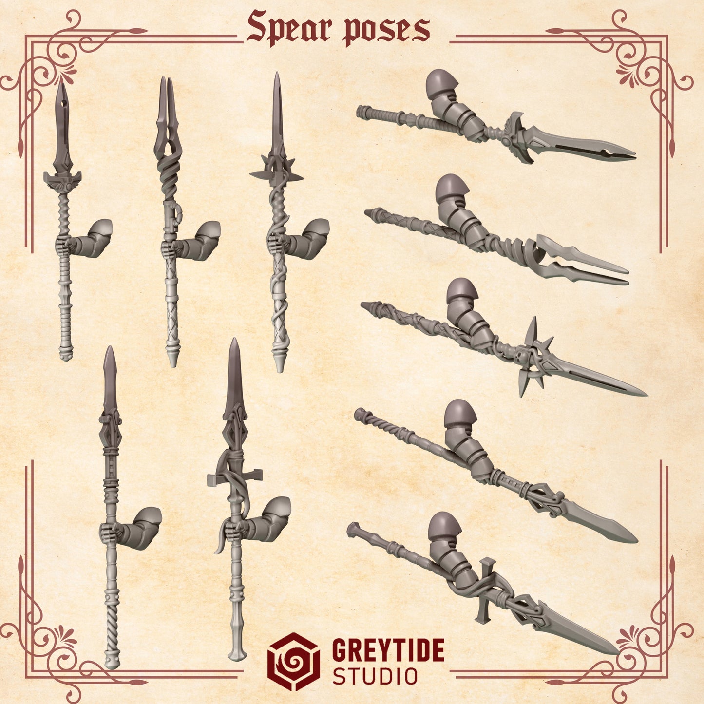 Spears poses CL - Arms and Weapons - Bits - GreyTide Studio